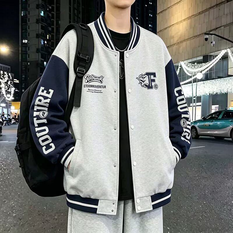 美式拼接棒球服男春秋季2026新款宽松运动夹克男加大码休闲风外套