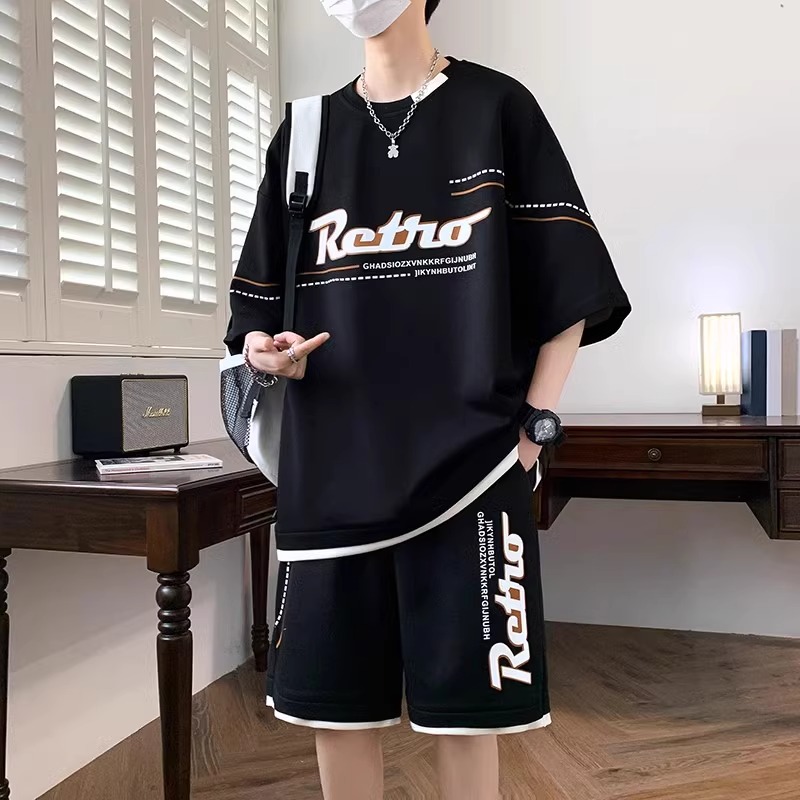 青少年加肥加大码休闲时尚套装