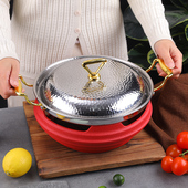 三层钢双耳浅汤锅304不锈钢汤锅商用小火锅煮面锅海鲜锅电磁炉用