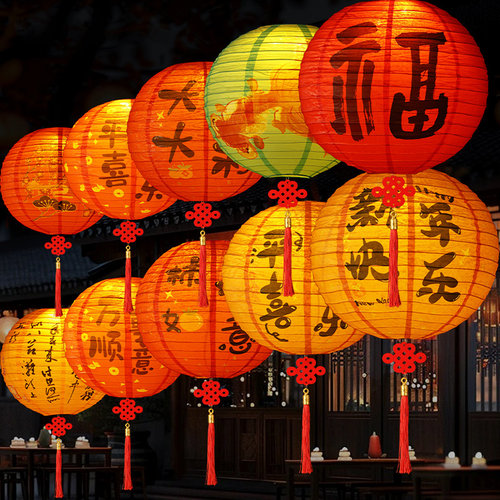 灯笼挂饰国风灯笼节日装饰拉丝灯笼防雨油纸连串公司商场店铺装饰