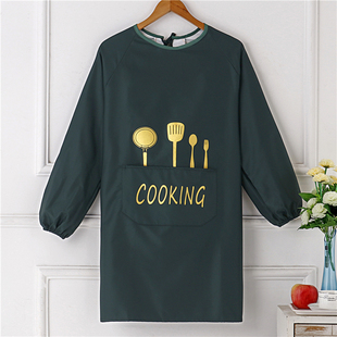 家用厨房防油罩衣 韩版 防水围裙 男女长袖 纯棉成人做饭工作服 时尚