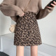 半裙冬季 豹纹短裙高腰半身裙包臀裙大码 女2020秋冬新款 棕色a字裙