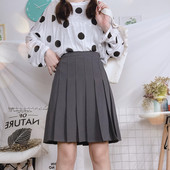 2020新款 秋女高腰复古百褶裙大码 A字裙半身裙胖MM中长裙学生中裙