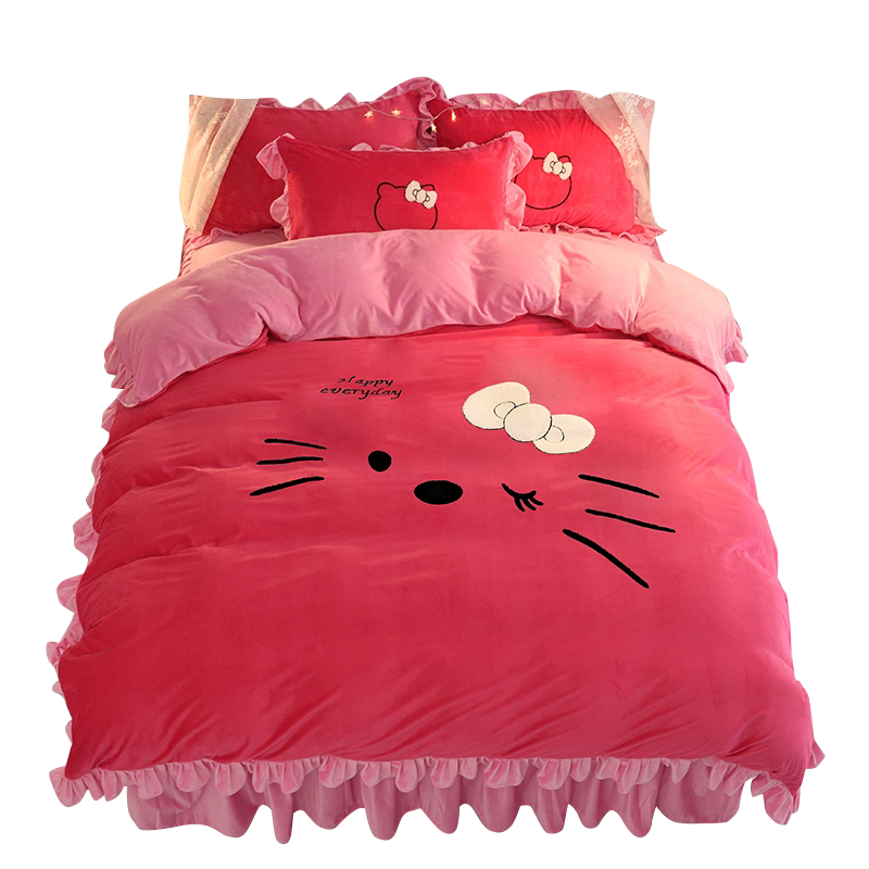 少女心凯豪四件套卡通猫保暖床裙
