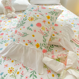 法式 学生宿舍单人木耳边枕头套2个48 74cm装 文艺水洗棉枕套一对装