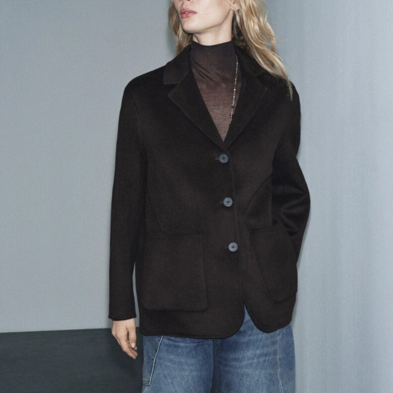 女士羊毛呢大衣秋冬中长款翻领休闲宽松外套大口袋羊毛上衣女247