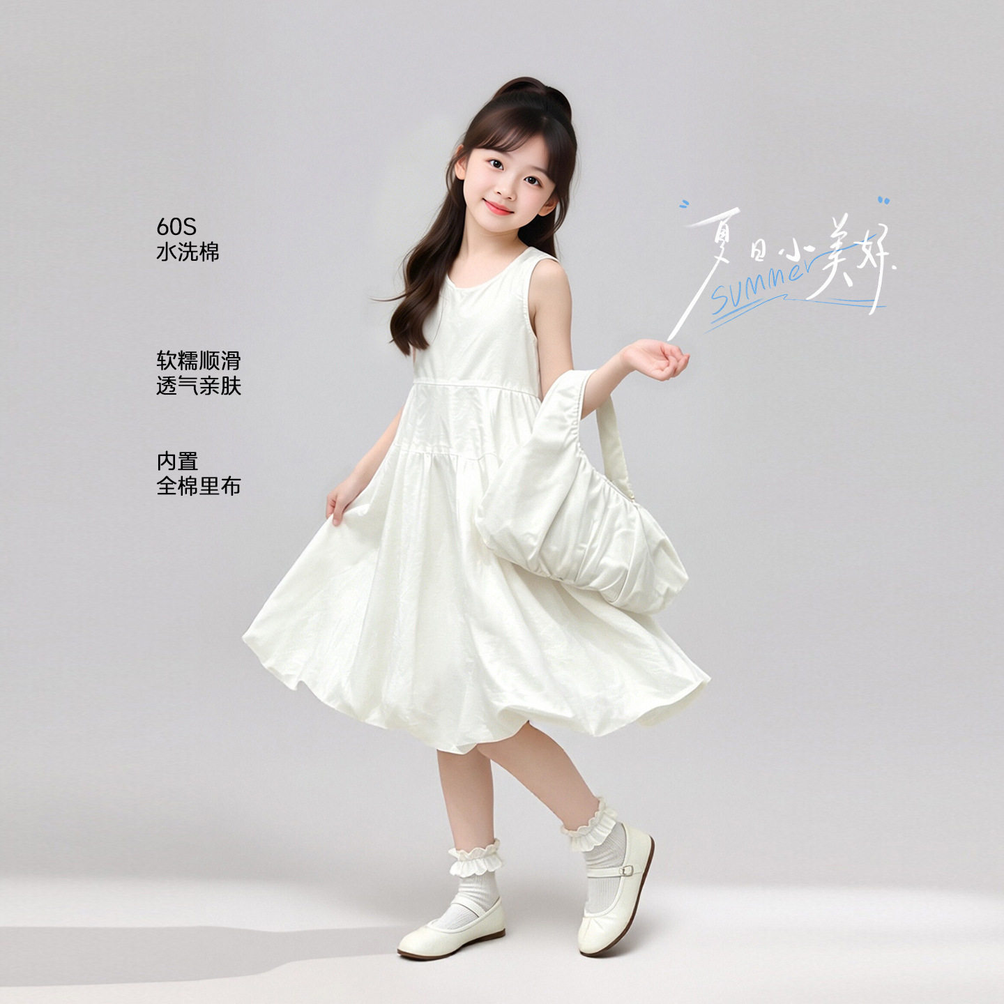 图图小象童装女童连衣裙2026夏季新款儿童薄款纯色无袖背心裙长裙