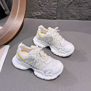 厚底老爹鞋女春秋季小个子增高2026夏季新款显脚小白色运动休闲鞋