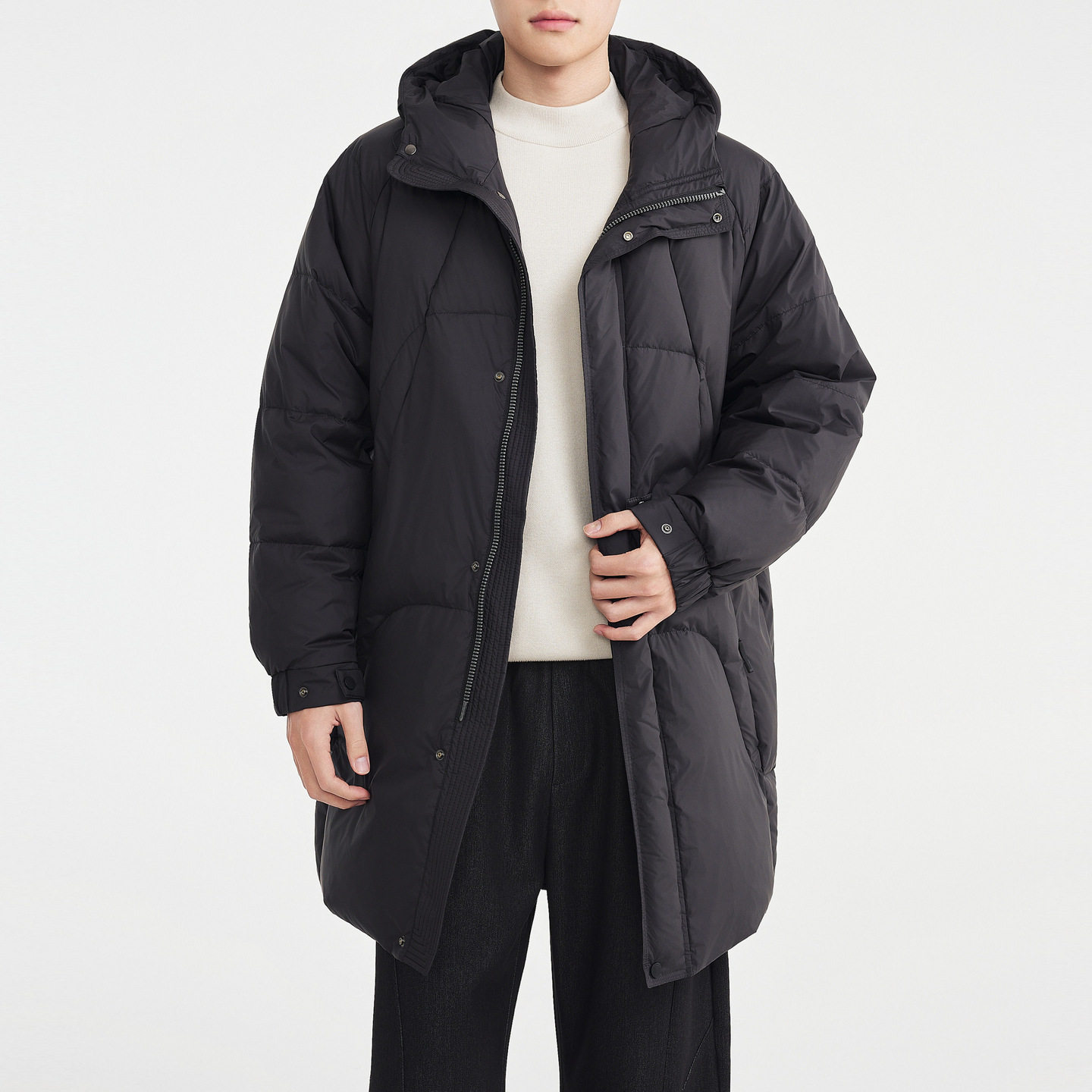 墨麦客男装中长款连帽羽绒服男2025冬季新款插肩袖加厚保暖外套男