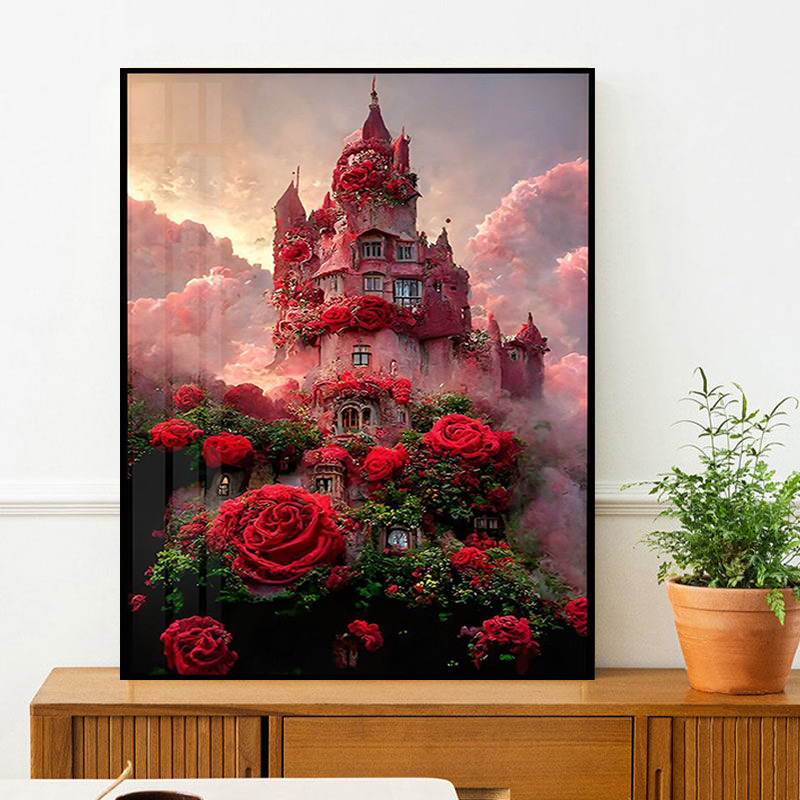 玫瑰城堡钻石画手工diy满钻自粘新款高颜值唯美浪漫装饰客厅书房
