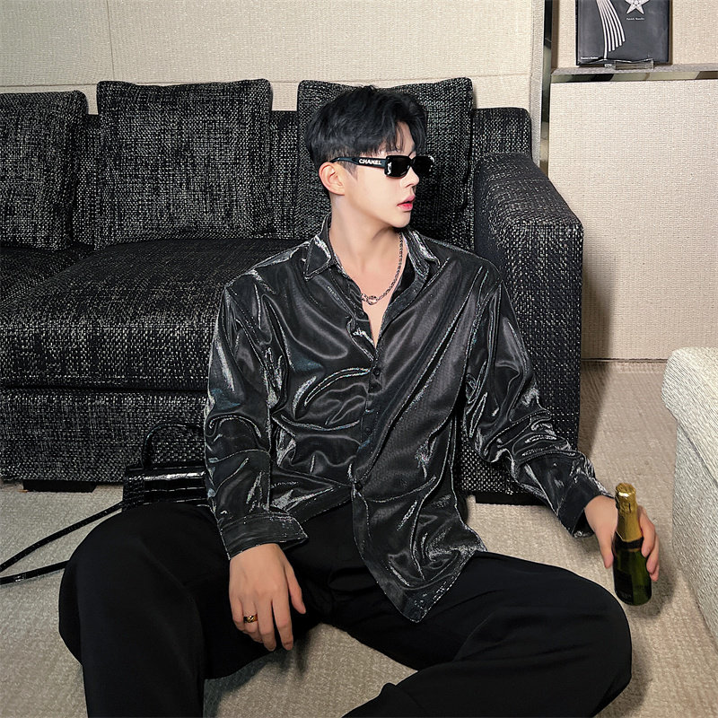 未来感液态金属多变闪亮设计感时尚百搭宽松夜店风男女款衬衫P75,男装衬衫,星座1009（原B233）