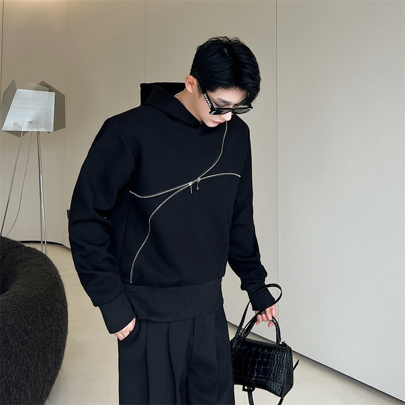 韩版小众金属拉链设计连帽上衣外套ootd穿搭卫衣上衣P125,女装短外套,星座1009（原B233）