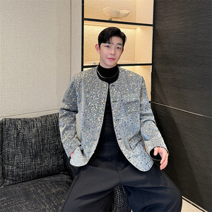 小众设计款长袖垫肩外套男秋冬轻奢高级感上衣男士夹克P135图片