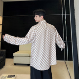 韩版棋盘格印花长袖宽松衬衫男P75，男装衬衫，星座1009（原B233）