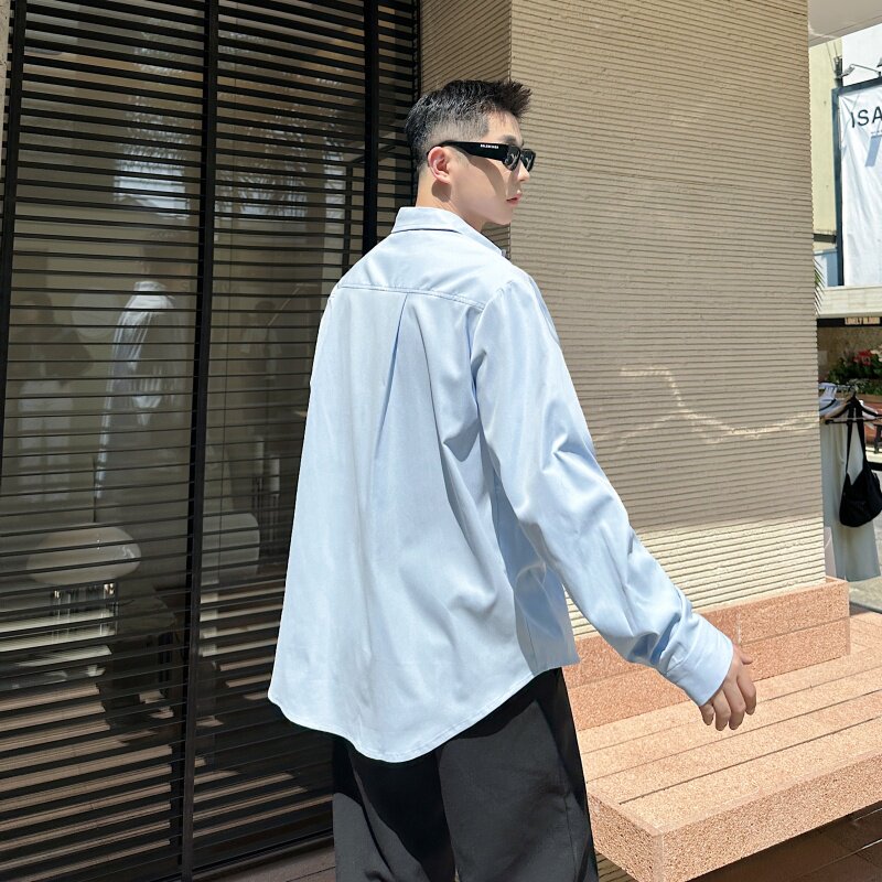 韩版明星同款衬衫万针刺绣蓝色设计感上衣P115,男装衬衫,星座1009（原B233）