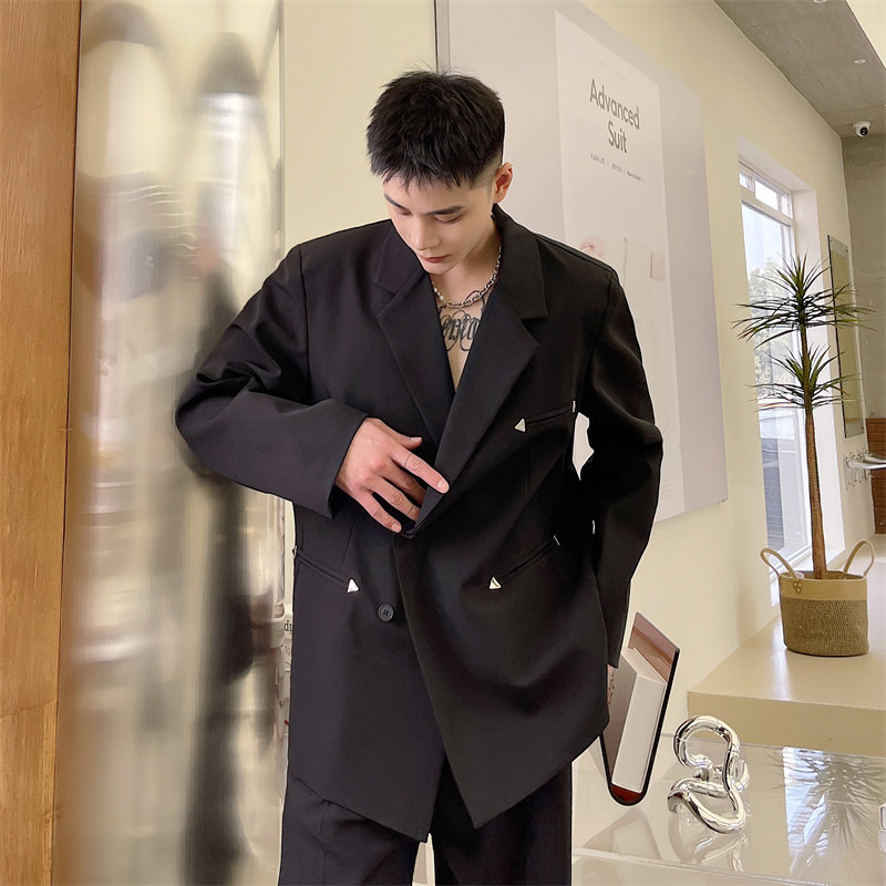 韩版设计金属装饰简约高级潮流上衣外套男网红禁欲系痞帅西服P140,男装西服,星座1009（原B233）