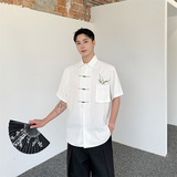 新中式绣竹短袖衬衫男P85，男装T恤，星座1009（原B233）