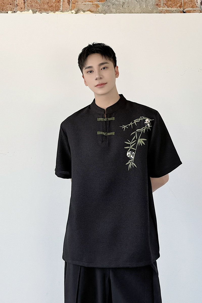 新中式汉服印花熊猫夏季半袖P65,男装T恤,星座1009（原B233）