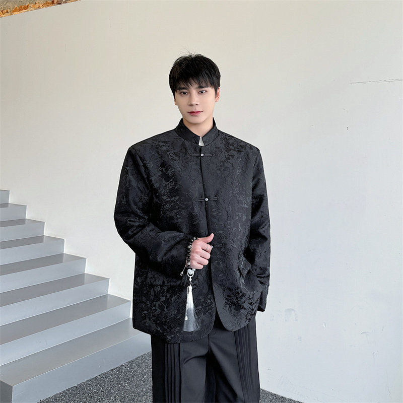 新中式提花暗花珍珠盘扣新中式西服外套男P145图片