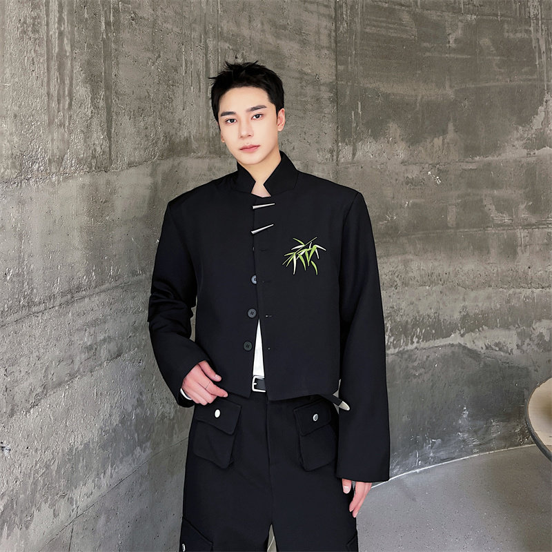 新中式翠竹绣花西装外套男风设计感金属扣上衣男P135,男装西服套装,星座1009（原B233）