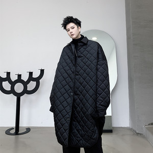 山本小众暗黑衬衫棉衣男黑色菱格棉服中长款棉衣外套男P115，男装衬衫，星座1009（原B233）
