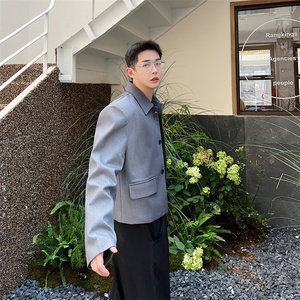 小众设计感渐变色复古垫肩外套夹克男P135图片
