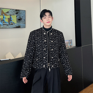 韩版贵公子黑色小香风亮片夹克外套男P85图片