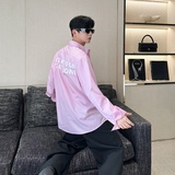 设计感小众印花蓝色条纹衬衫韩版春夏宽松上衣P80，男装衬衫，星座1009（原B233）