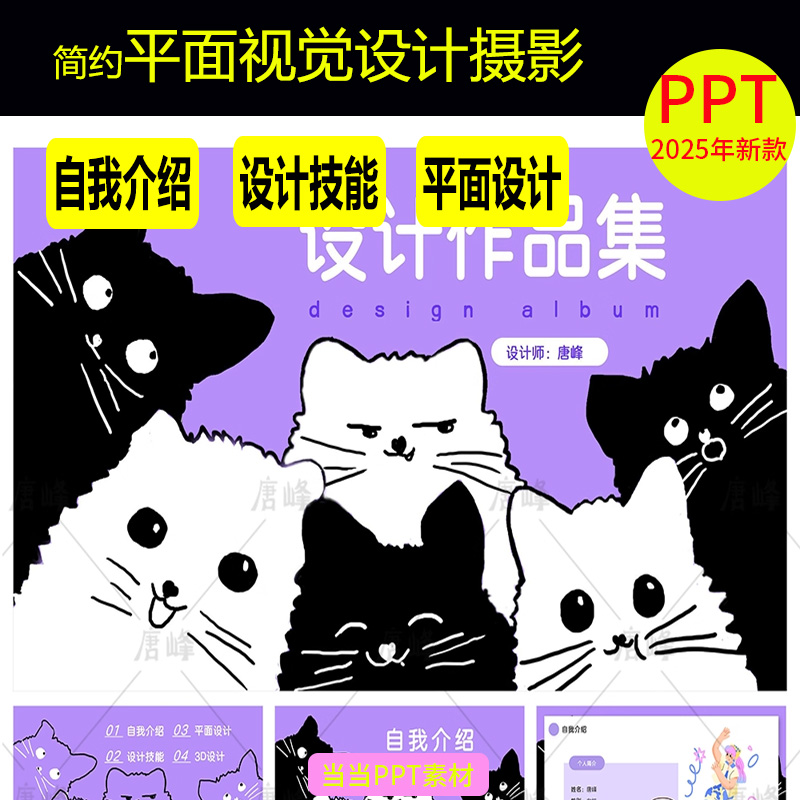 简约平面视觉设计摄影大学生毕业求职面试个人简历作品集ppt模板