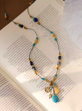 复古度假波西米亚风手工编织编绳项链女ins小众设计感高级毛衣链