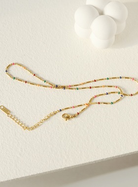 新款彩虹项链滴油波西米亚女锁骨链镀18K金不掉色甜美轻奢