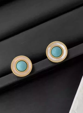 法式复古小众贝壳蓝松石耳钉