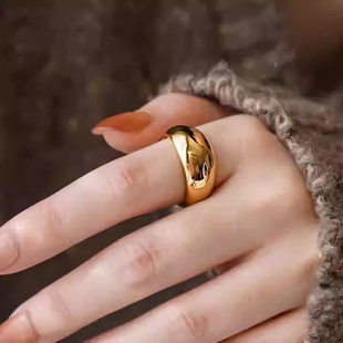 设计感金色光面弧形不掉色戒指女素圈夸张食指高级小众个性叠戴