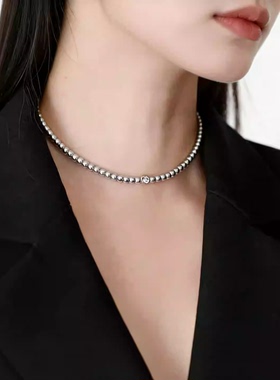 ins风银色水晶串珠项链