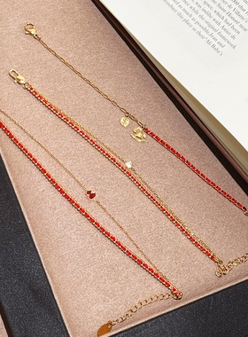 不掉色小众小马葫芦锆石红绳手链