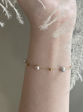 清冷感满天星茶灰色珍珠手链小众温柔时尚气质礼物不掉色