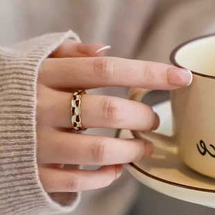 独特小众珐琅棋盘格滴油戒指不掉色女百搭时尚高级感食指戒礼物