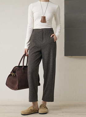 GUS毛呢秋冬奶奶裤高腰羊毛棉纺加厚保暖裤子女九分裤休闲裤女