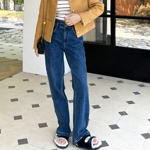 百搭长裤 宽松复古直筒牛仔裤 女高腰显瘦 率性单宁深蓝色新款 GUS