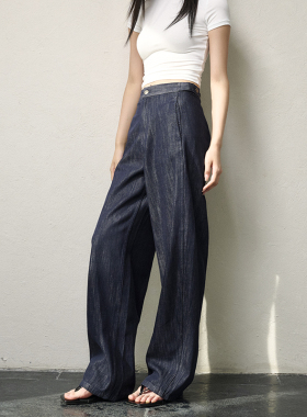 GUS经典牛仔裤阔腿裤柔软舒适无弹中高腰可调节松紧遮肉春秋长裤