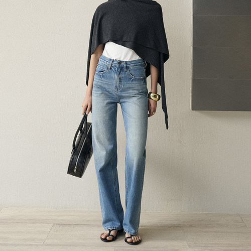 全棉窄版直通牛仔长裤加长