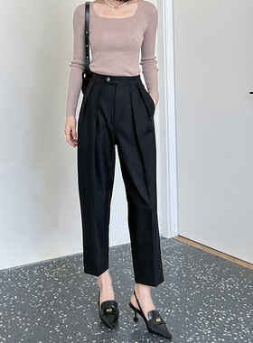 GUS 挺括有型的 休闲萝卜裤宽松高腰哈伦裤西装裤女2024春季新款