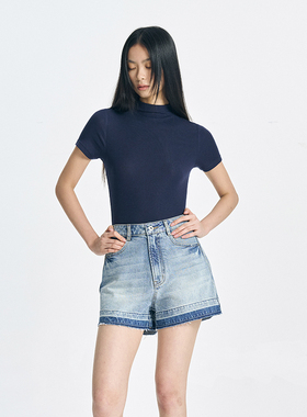 GUS土耳其进口面料牛仔短裤女 毛边做旧复古洗水酵洗工艺无弹舒适