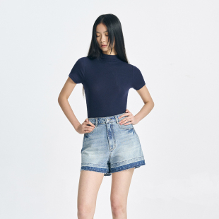 GUS土耳其进口面料牛仔短裤 毛边做旧复古洗水酵洗工艺无弹舒适 女