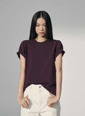 GUS 老钱风正肩圆领棉T恤 短袖 宽松遮肉显瘦舒适透气上衣 精致感