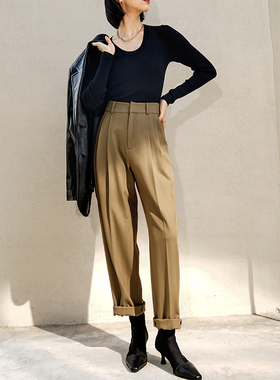 GUS 原创设计感老钱锥形高腰西装裤宽松直筒灰色休闲长裤羊毛西裤