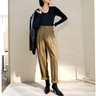 羊毛西裤 GUS 宽松直筒灰色休闲长裤 裤 原创设计感老钱锥形高腰西装