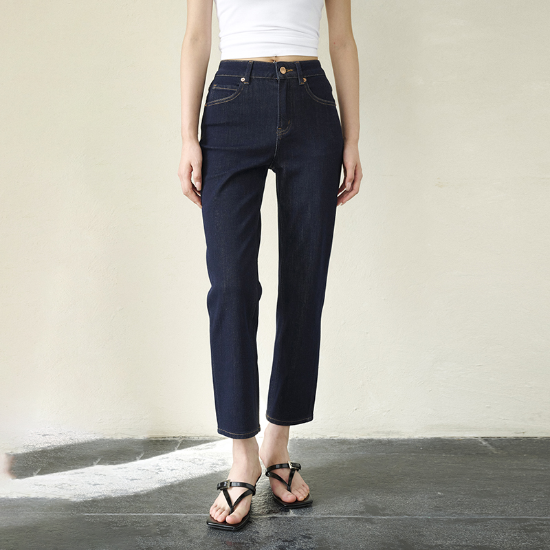 GUS复古弹力九分牛仔裤法棍裤直筒裤 经典高腰四面弹舒适显瘦春秋