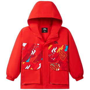 新年款安踏儿童男童红色外套2026马年冬装加绒保暖本命年喜庆童装