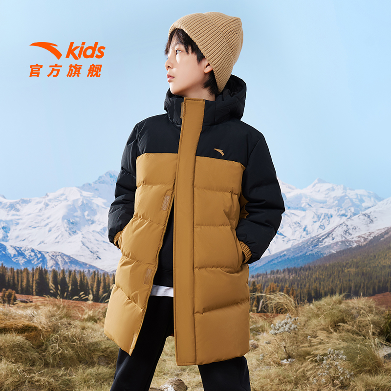 安踏儿童中长款加厚男童羽绒服